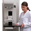 Product shot of Bioptics lab equipment with technician in white lab coat